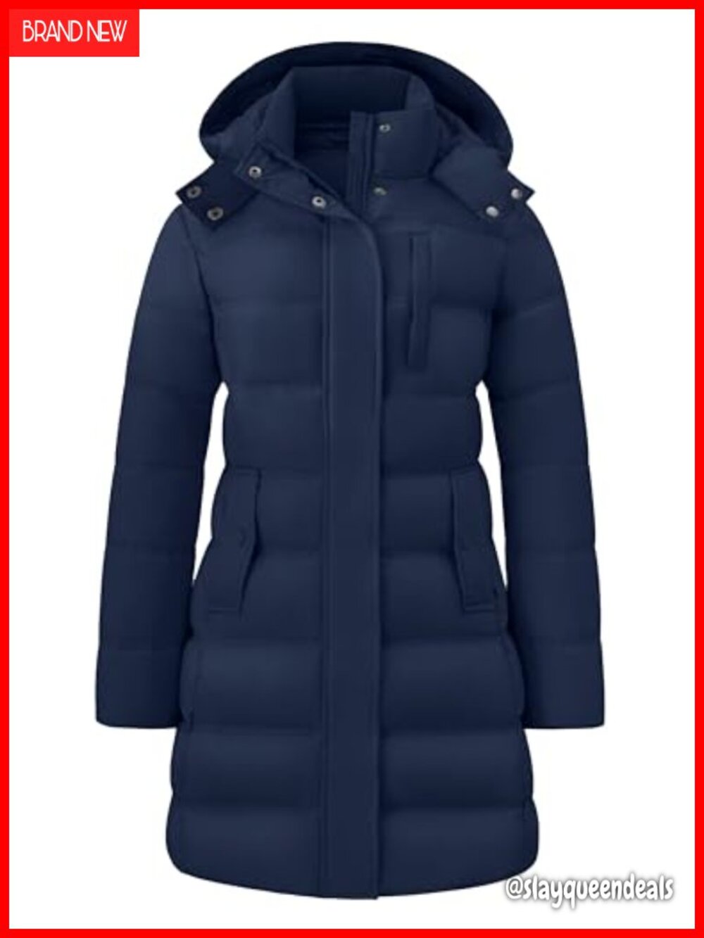Long Puffer Jacket Lightweight Warm Hooded Winter Coat Machine Washable 3
